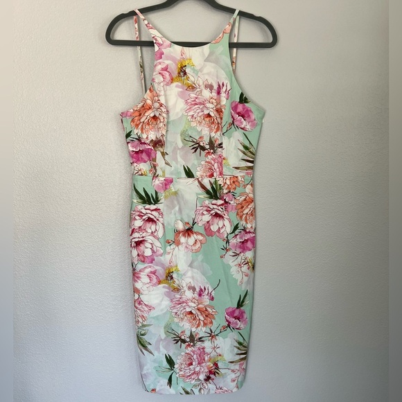 Black Halo Floral Bodycon Midi Dress | Size 8 | Made in USA - Picture 4 of 8